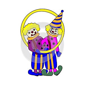 Two clowns circus vector flat style illustration